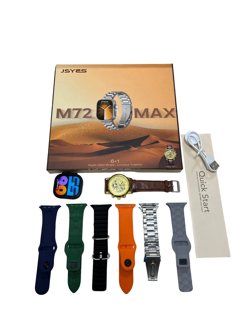 M72 Max Smart Watch Comes 2 watches  with 7 Classic Watch Bands | Call Wireless charging Touch Screen for IOS & android forand women - Image 1